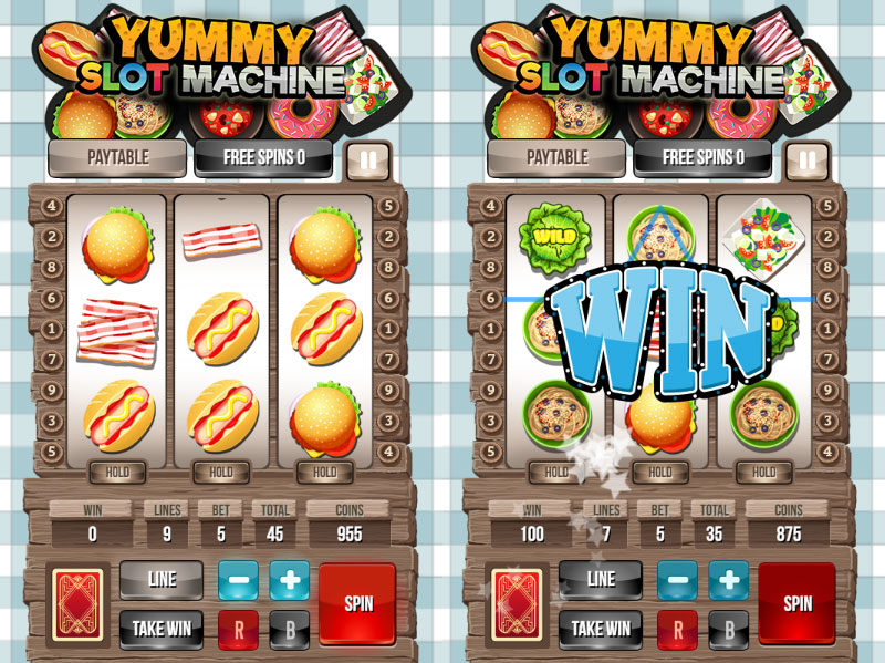 Yummy Slot Machine 回して勝ってコインを獲得するプレイスクリーンショット
