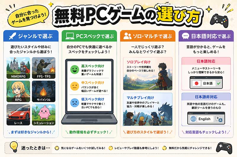 無料PCゲームの選び方紹介イメージ