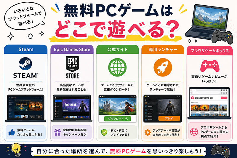無料PCゲームはどこで遊べる?紹介イメージ